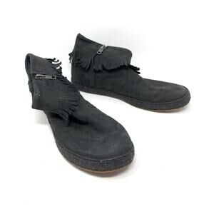 UGG Australia Women's Size 6.5 Tiana Fringe Moccasin Boots Black Leather